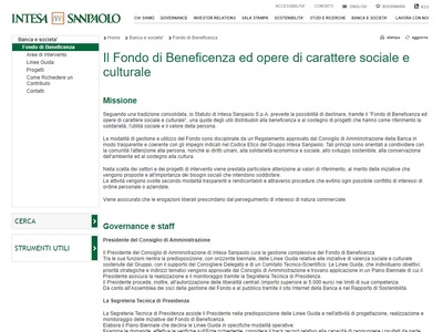 Intesa San Paolo Fondo di Beneficenza ed opere di carattere sociale e culturale