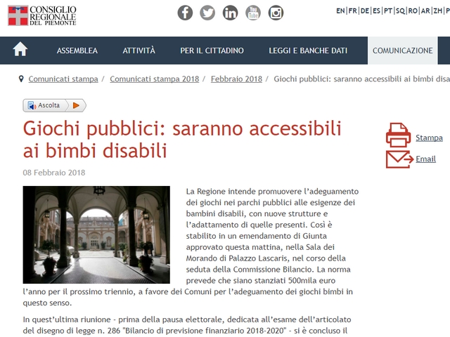 Piemonte: giochi accessibili ai bimbi disabili