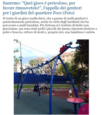 Incidente al parco giochi a Sanremo