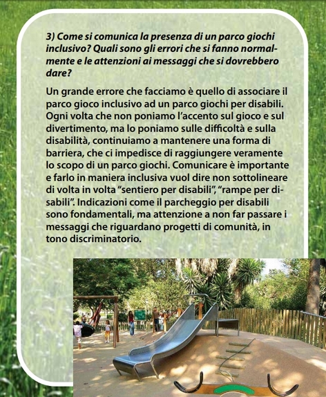 Newsletter dell’associazione La Casa sull’Albero sui parchi inclusivi