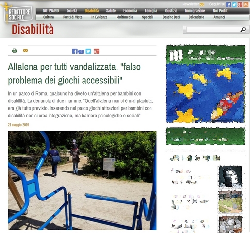 Altalena vandalizzata, “falso problema dei giochi accessibili”