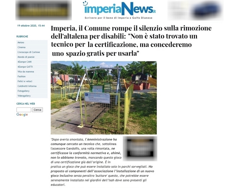 Altalena per utenti in carrozzina priva di certificazione