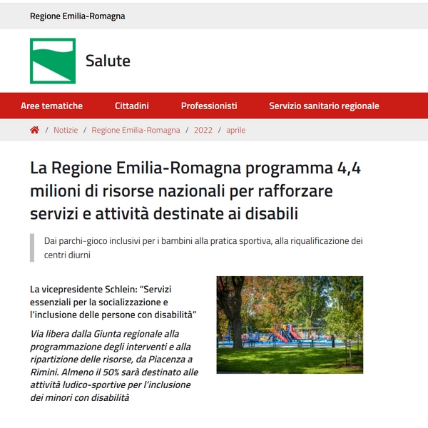 Emilia-Romagna: 4,4 milioni di risorse per rafforzare servizi e attività destinate ai disabili