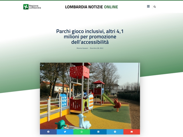 Lombardia altri 4,1 milioni per parchi gioco inclusivi