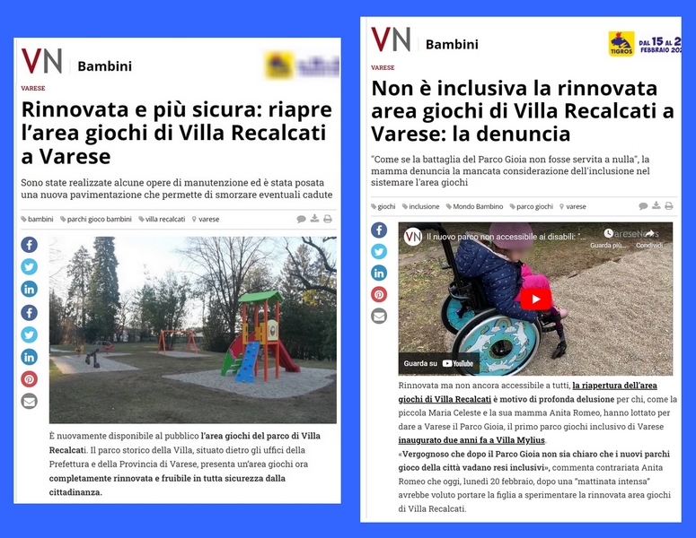 Varese, dopo il parco inclusivo, ne viene realizzato uno del tutto inaccessibile